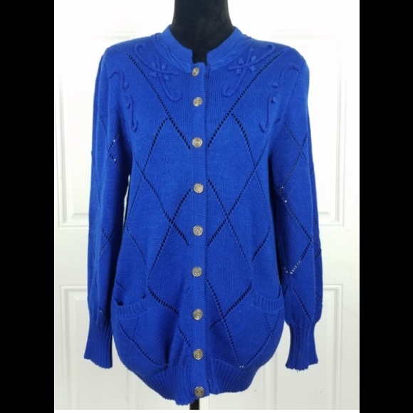 Vintage Peruvian Connection knit Cardigan Sweater 💯 Pima cotton, size Large - Picture 1 of 12